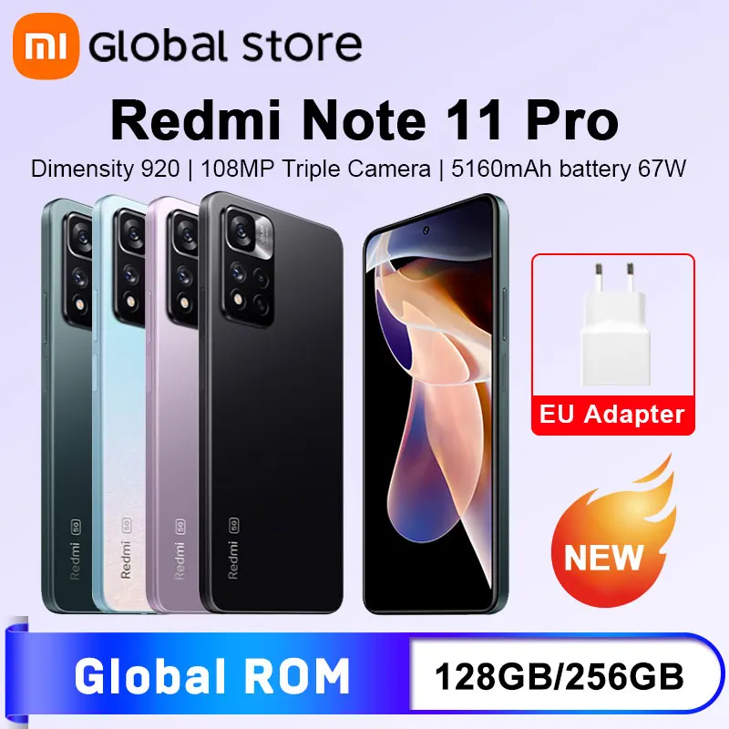 Смартфон Xiaomi Redmi Note 11 Pro 128 ГБ/256 ГБ Dimensity 920 5160 мАч 67 Вт Быстрая зарядка 6 'ɺMOLED 108MP