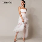 Thinyfull Свадебные платья до середины икры в стиле бохо на тонких бретельках без рукавов пляжные трапециевидные тюлевые Свадебные платья для невесты 2021