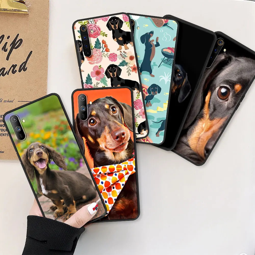 

Dogs Dachshund Cute Case For Realme C3 6 7 Pro XT X50 C11 5 C20 V5 5G C15 Cover C21 Q2 Stylish Black Soft V15 7i X7 Phone Funda