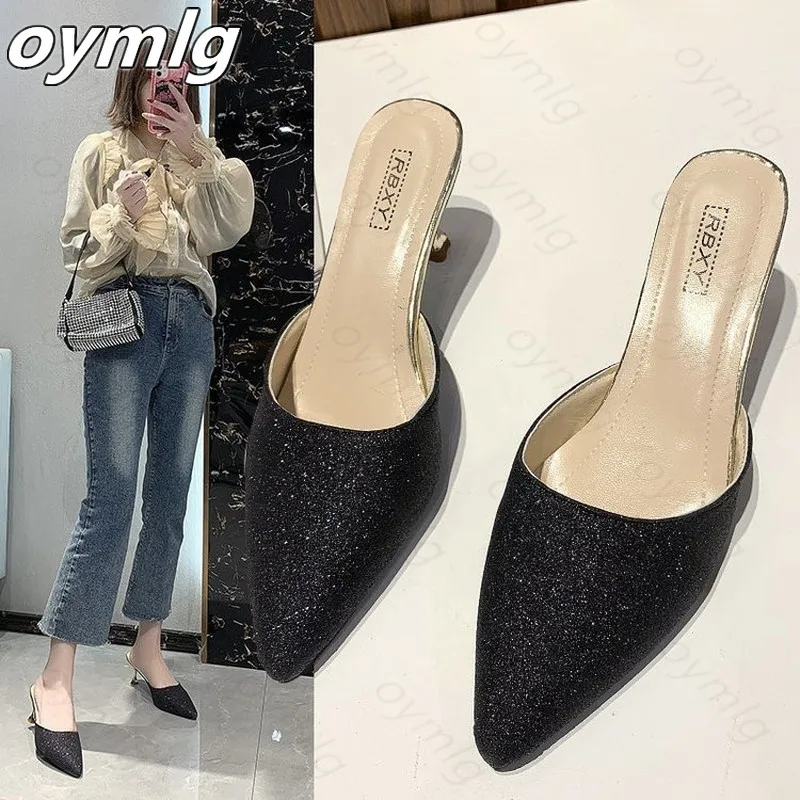 Шлепанцы без задника с открытыми пальцами Женские туфли пяток на высоких