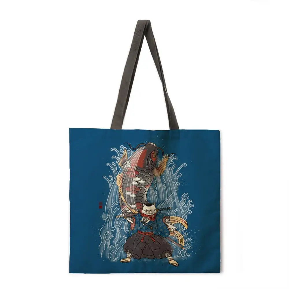 Сумка тоут из льняной ткани с аниме принтом| |