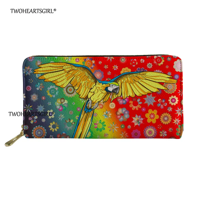 Twoheartsgirl с принтом попугаев, Женский Длинный кошелек и кошелек, повседневный держатель для карт, женский клатч, сумочка для денег, кошелек из искусственной кожи - Цвет: XM1947Z21
