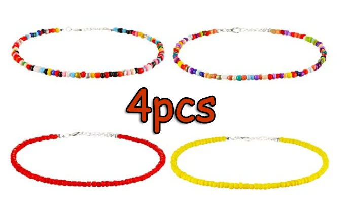 4PCS Visco, колье из бисера, крошечное колье из бисера, бохо, цветное колье, ожерелье на цепочке, ювелирное изделие для женщин и девушек, регулируемое - Окраска металла: 4PCS