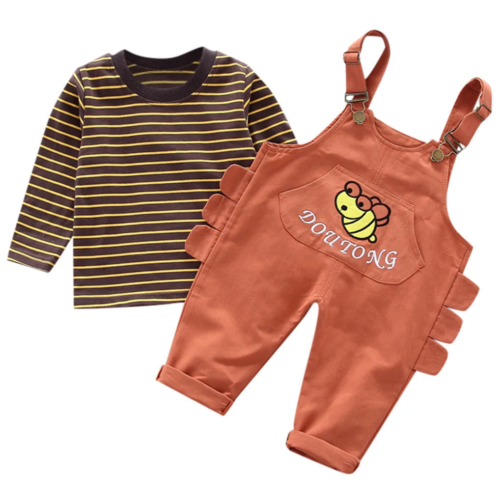 Футболка в полоску с рисунком для маленьких мальчиков и девочек топы штаны на