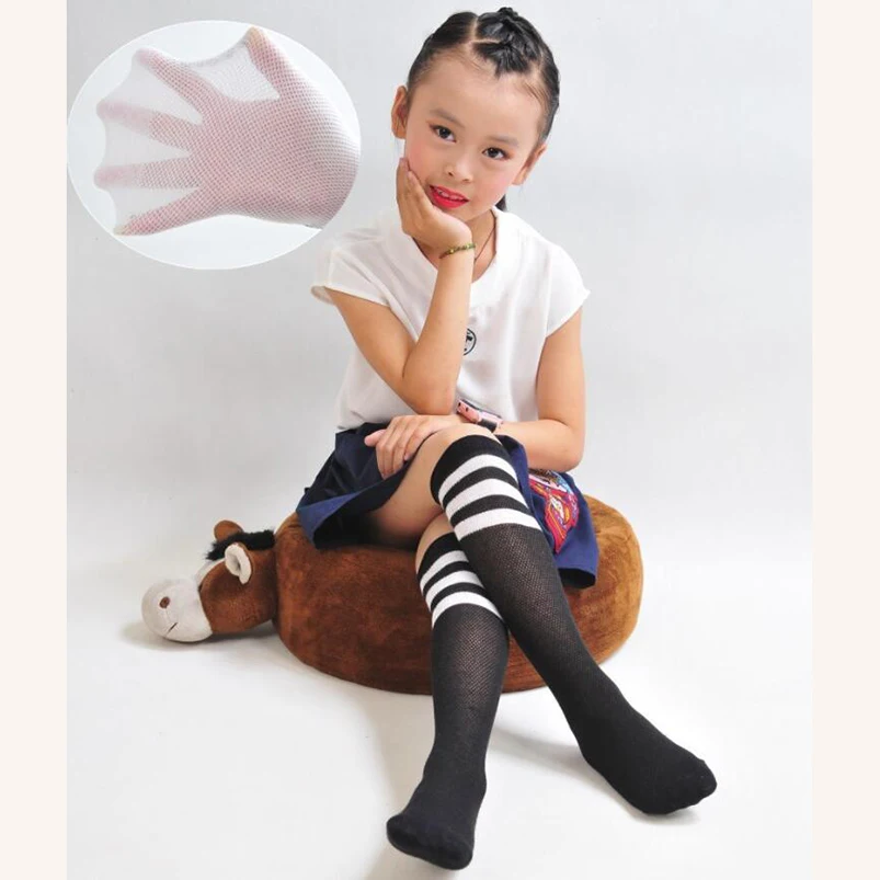 Calcetines suaves y transpirables para ni&ntilde;as, medias de tubo de malla c&oacute;modas hasta la rodilla, medias largas deportivas para ni&ntilde;os-1