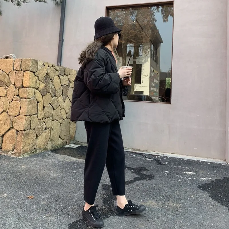 

Women Harem Pants Ankle-length High Elastic Waist Winter Warm Solid Simple Ladies Elegant All-match Leisure Streetwear Popular