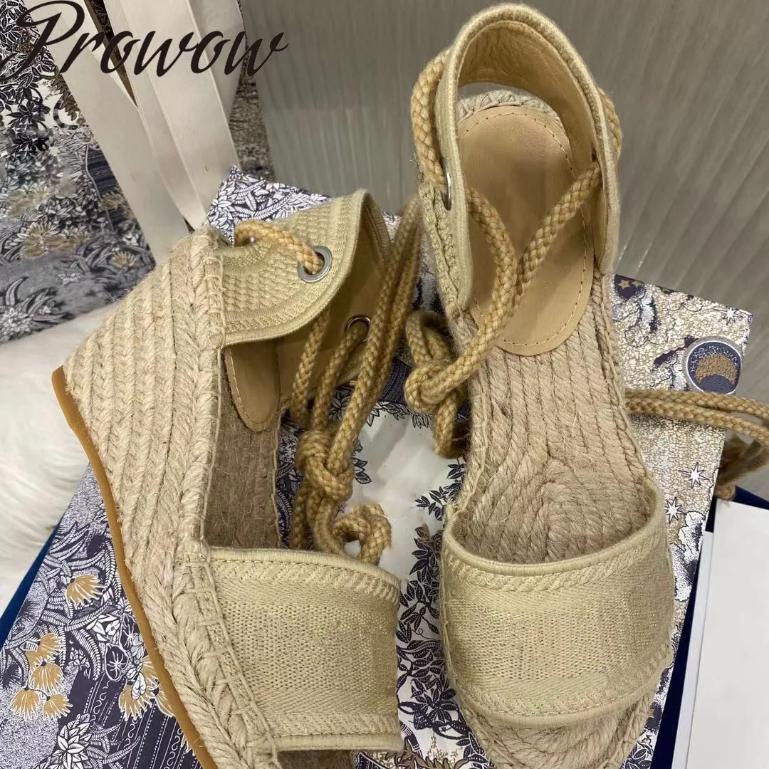

Prowow New Summer Gladiator Lace Up Luxury Women Espadrilles Vacation Flats Sandals Shoes Women Zapatos Mujer