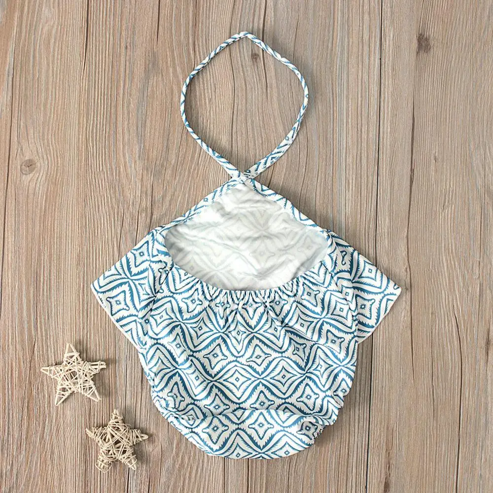 Купальник с оборками и геометрическим принтом для девочек Пляжное боди бикини