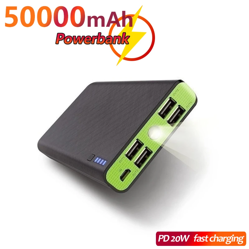 

50000mAh Fast Charging Power Bank LED Light 4 USB Suitable for Outdoor, Hiking, Camping and Portable External Battery Charger