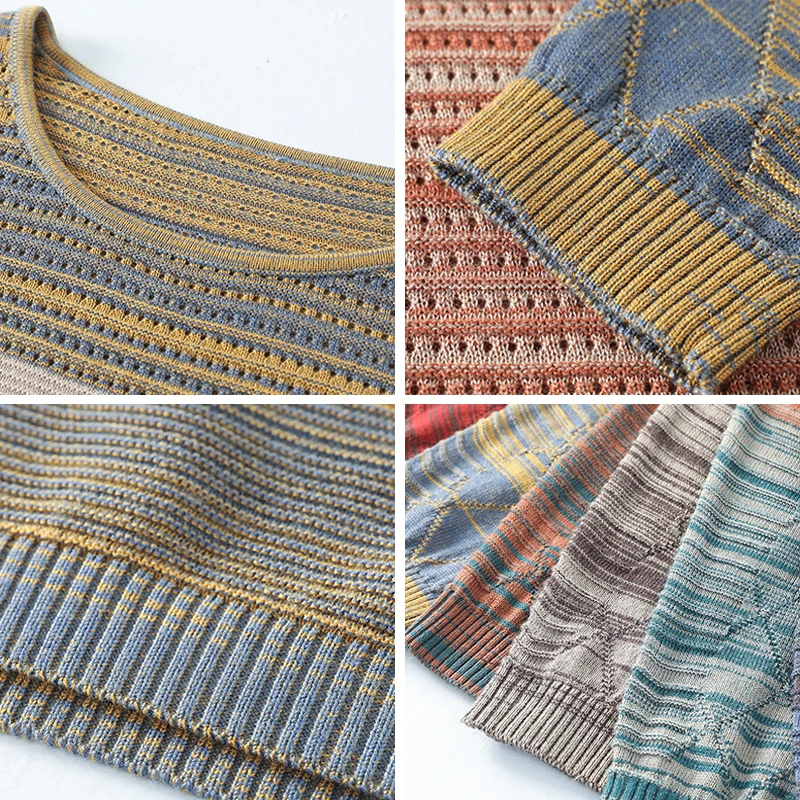 

Women Spring Contrast Color Hollow Out Sweaters Casual O-Neck Knitwear Pullovers Female Patchwork Knitted Long Sleeve Tops