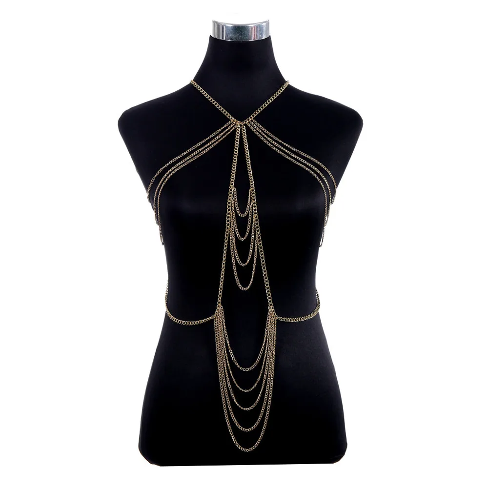 

Популярные ювелирные изделия для тела с кисточками, сексуальное женское многослойное ожерелье-цепочка золотого цвета, цепочка для тела