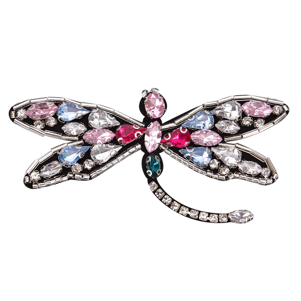 1 шт. Милая Аппликация расшитая бисером и стразами пайетки Стрекоза нашивка для