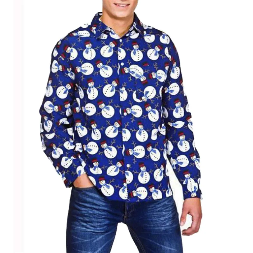 Мужская рубашка на осень и зиму с 3D рождественским принтом тонкая длинным