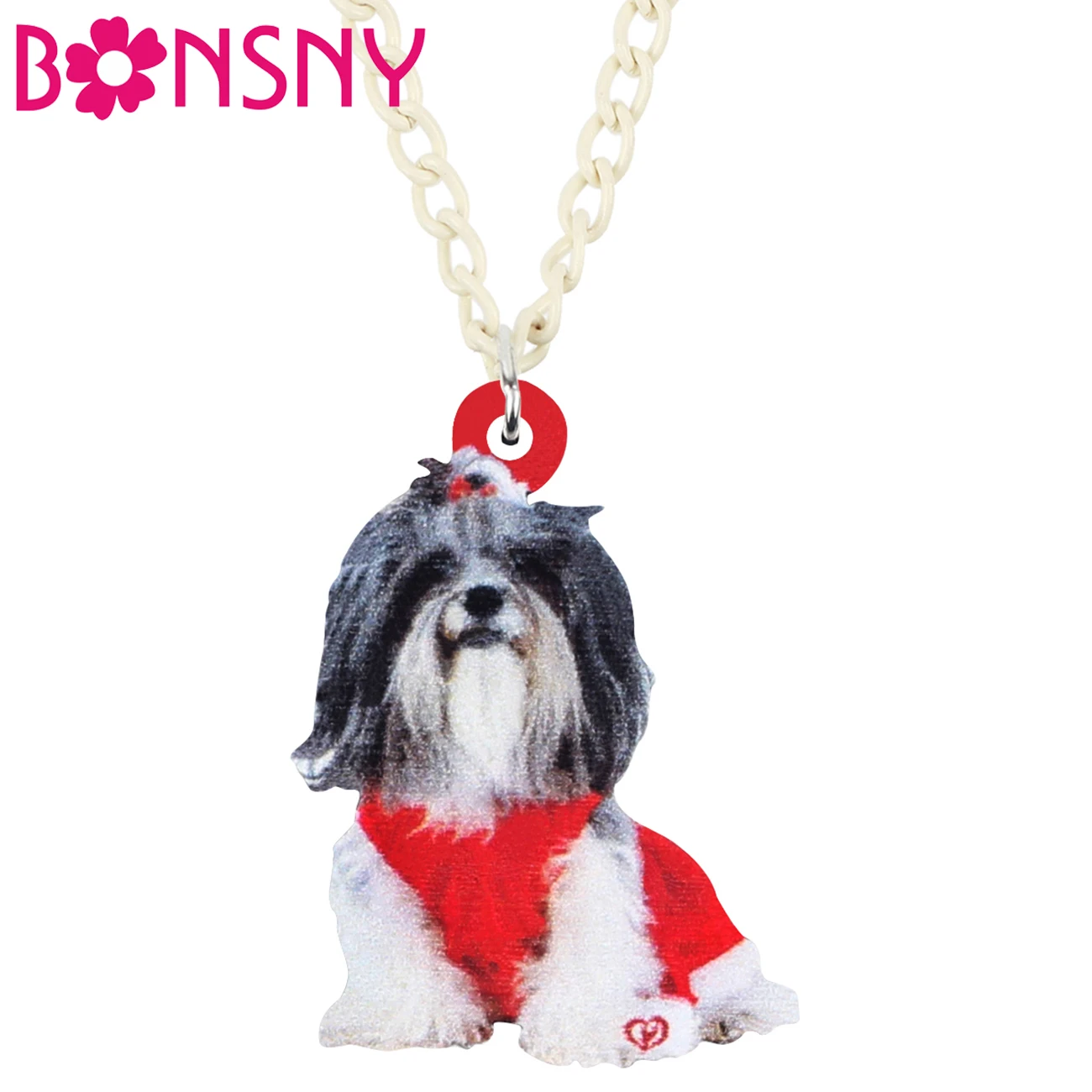 Bonsny акриловый Рождественский костюм Shih Tzu Подвеска для ожерелья собак цепь