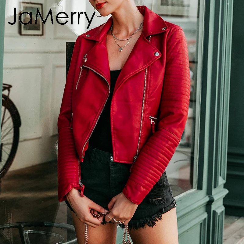 JaMerry женские стеганые куртки из искусственной кожи Осень-зима мотоциклетная