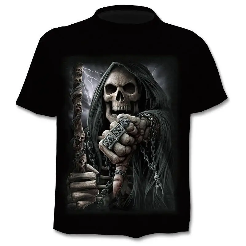 

2021 summer new men's T-shirt 3D skull and poker fashion short-sleeved shirt street round neck T-shirt neutral casual plus size