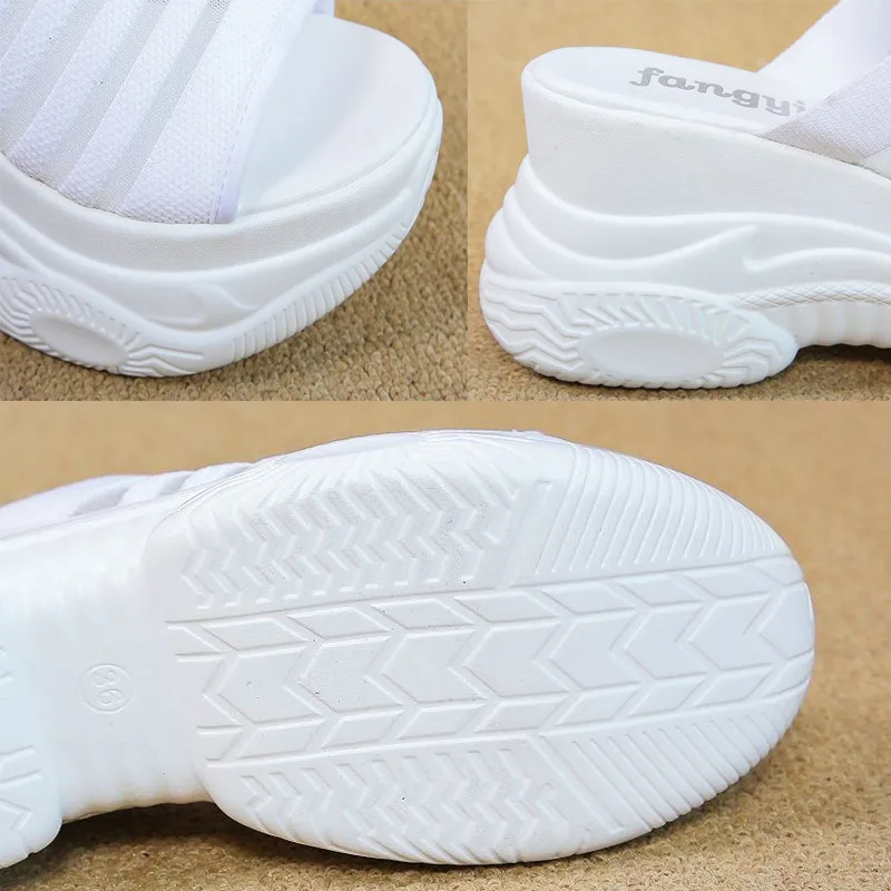 

Stretch Fabric Comfortable Platform Women Slippers Elegant Hollow Out Non-Slip Peep Toe Heighten Shoes Wedges Luxury Sandals