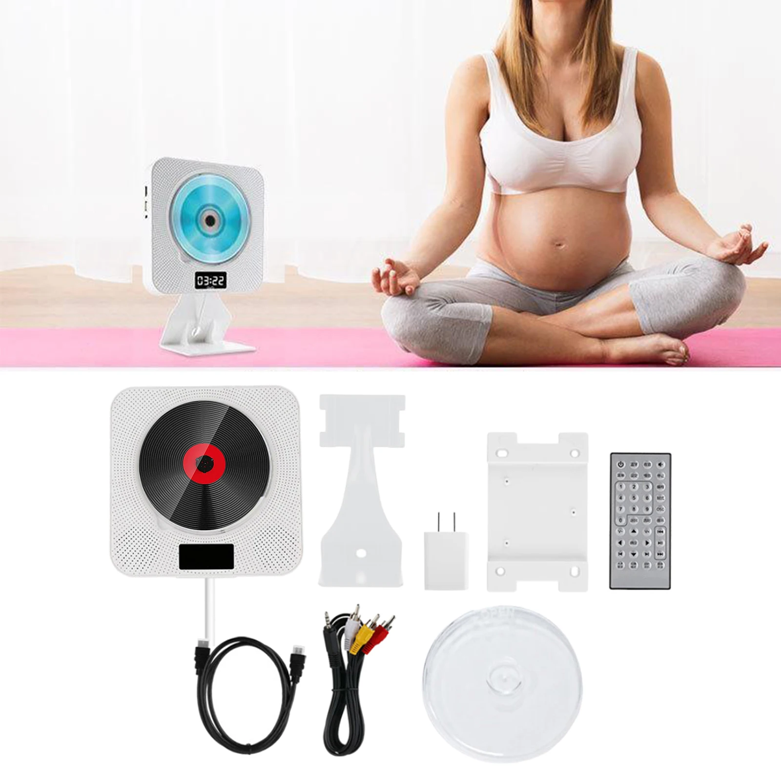 

White Bluetooth CD Player Wall Mounted Audio Boombox Remote Control US Plug