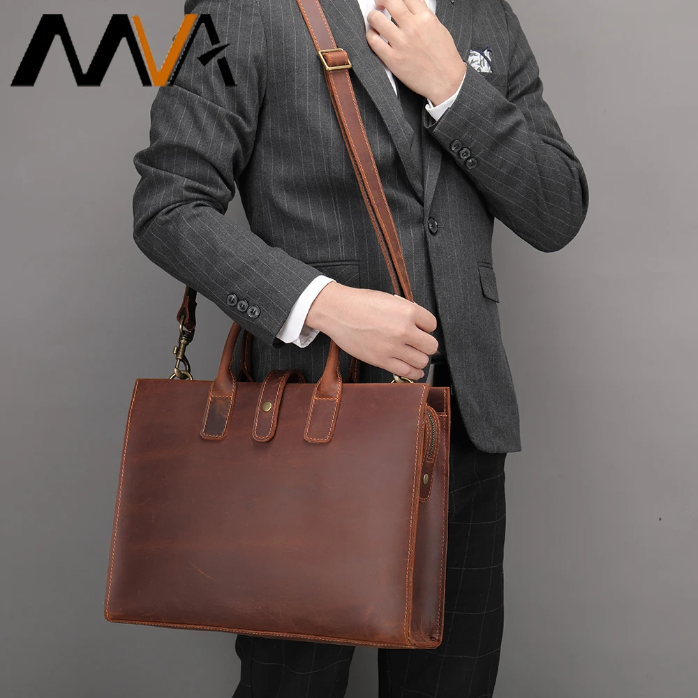 

MVA Men's Briefcase Crazy Genuine Leather Messenger Bag For Men Laptop Bag Fit 14inch Computer Bags For Men Shoulder Handbags