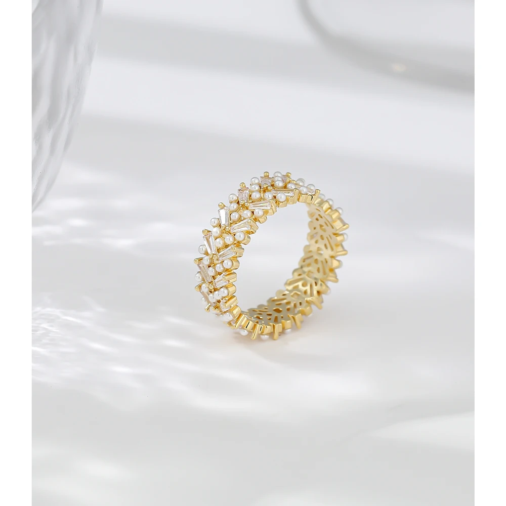 Женское кольцо с искусственным жемчугом фианитом|Кольца| |