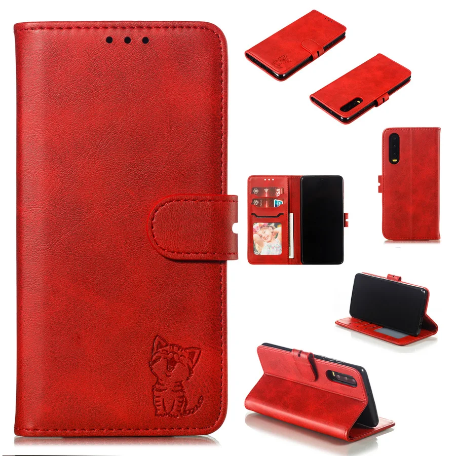Кожаный чехол-книжка с милым 3d-котом для Huawei Honor 20 P30 P20 Mate 30 Pro Lite Nova 5 Y7 PRIME 2018 Y9 Y6 Y5 2019