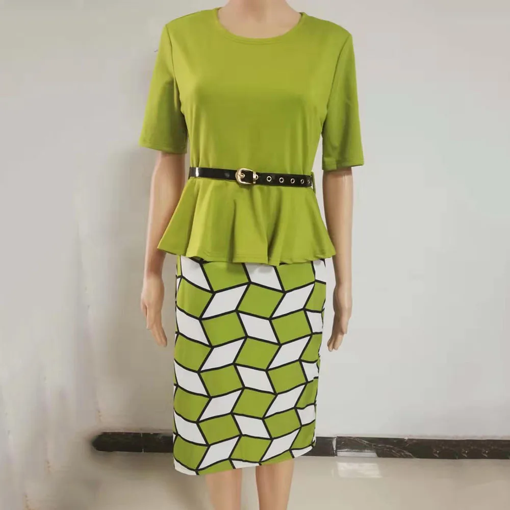 Green Women Plus Size 5xl Falbala Bodycon Dress Lady Wokrwear Midi Dresses Elegant 2020 Summer Ruffles Female Vestiods |