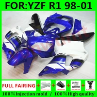 motorcycle injection mold fairings kit for yamaha yzf r1 yzf1000 98 99 00 01 r1 bodywork fairing yzfr1 1998 1999 2000 blue white