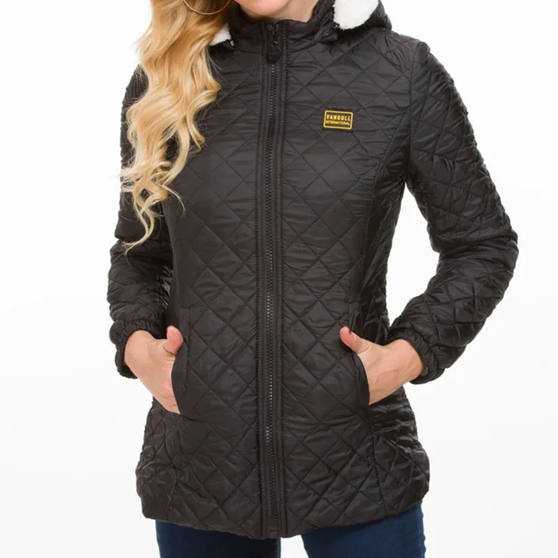 

Winter Women Coat Casual Parkas Elegant Solid Color Hooded Medium Length Slim Fitting Cotton Cashmere Brazilian Ladies Outwear