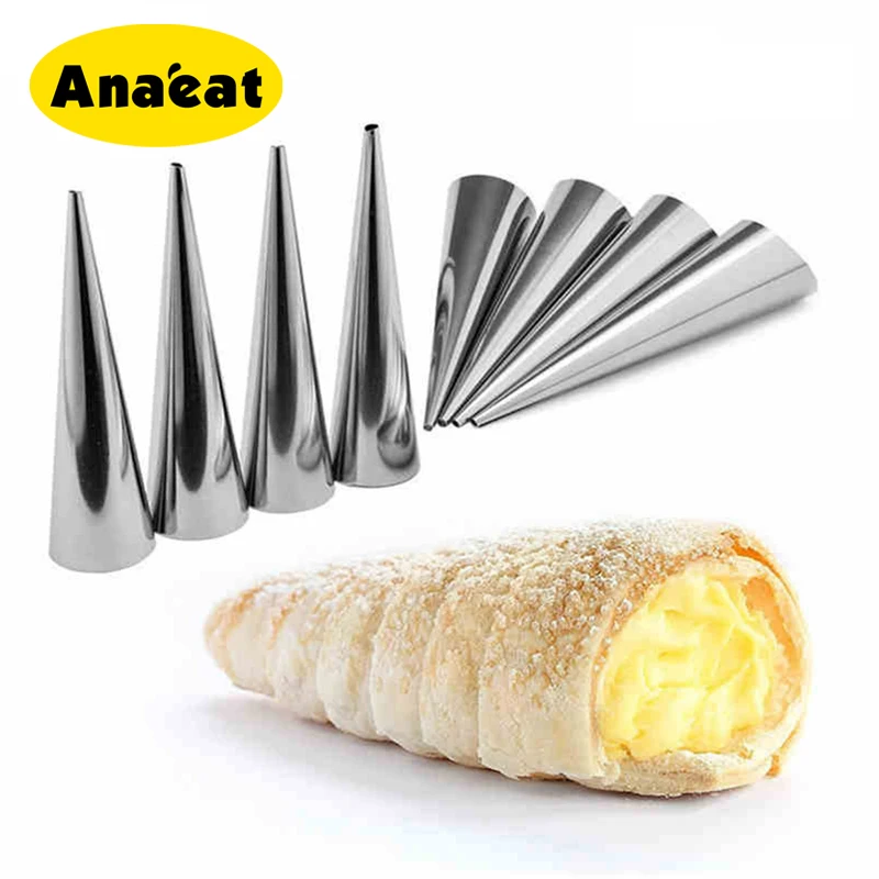 

ANAEAT High Quality Conical Tube Cone Roll Moulds Stainless Steel Spiral Croissants Molds Cream Horn Cake Bread Mold