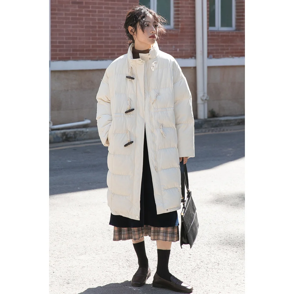 

2021 New Women's winter Jacket Horn Button Mid-Length Loose Warm Female Coats Korean Style Fashion Thick Women Jacket