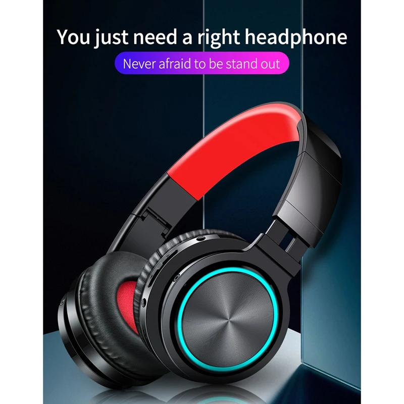 

B12 Wireless Headphones Bluetooth 5.0 Headphone with 7 Color Led Light 36H Playtime Support TF Card Headset for Phone Pc