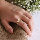 Стильное CZ Двухслойное кольцо с фианитом для женщин золотого цвета из нержавеющей стали женское кольцо для девушек ювелирные изделия