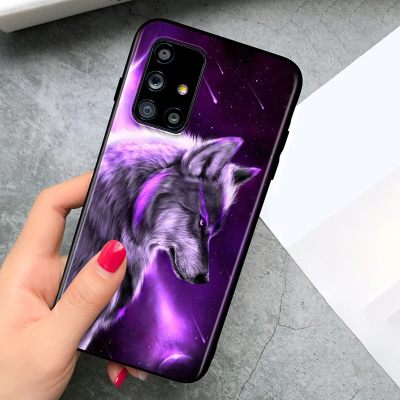 

Moon Roaring Wolf for Samsung Galaxy A91 A81 A71 A72 A52 A51 UW A42 A41 A32 A31 A21 A12 A02S A11 Black Phone Case