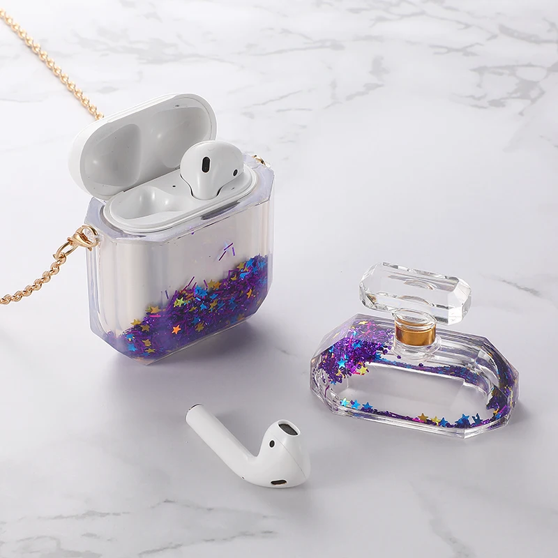 Роскошные Стразы с блестками жидкие наушники чехол для Apple Airpods 2 1 динамический песок блестки флакон духов Прозрачный чехол для наушников