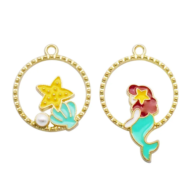 

Julie Wang 6PCS Enamel Mermaid Shell Charms Starfish Cartoon Alloy Pendant Necklace Bracelet Jewelry Making Accessory