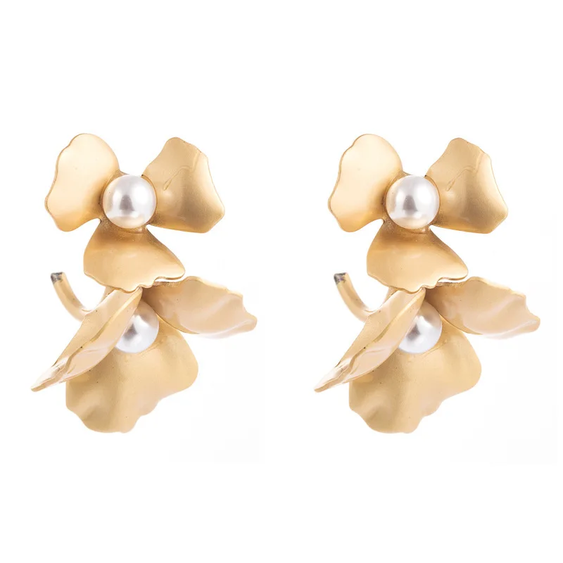 Japan Korea Style Sweet Retro Flowers Alloy Sub-gold Imitation Pearl stud Earrings for Women Girl Fashion Jewelry Accessories | Украшения и