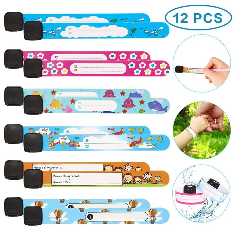 12Pcs/Set Children Travel Outdoor Safe Anti-lost Wristband Safety Recognition Bracelet For Kids Adjustable Waterproof
