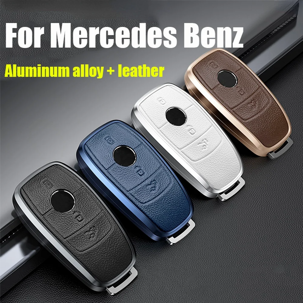 

Genuine Leather Aluminium Remote Car Key Fob Case Cover Holder Shell Keychain For Mercedes Benz A C E CLA CLC CLS GLA GLS Class
