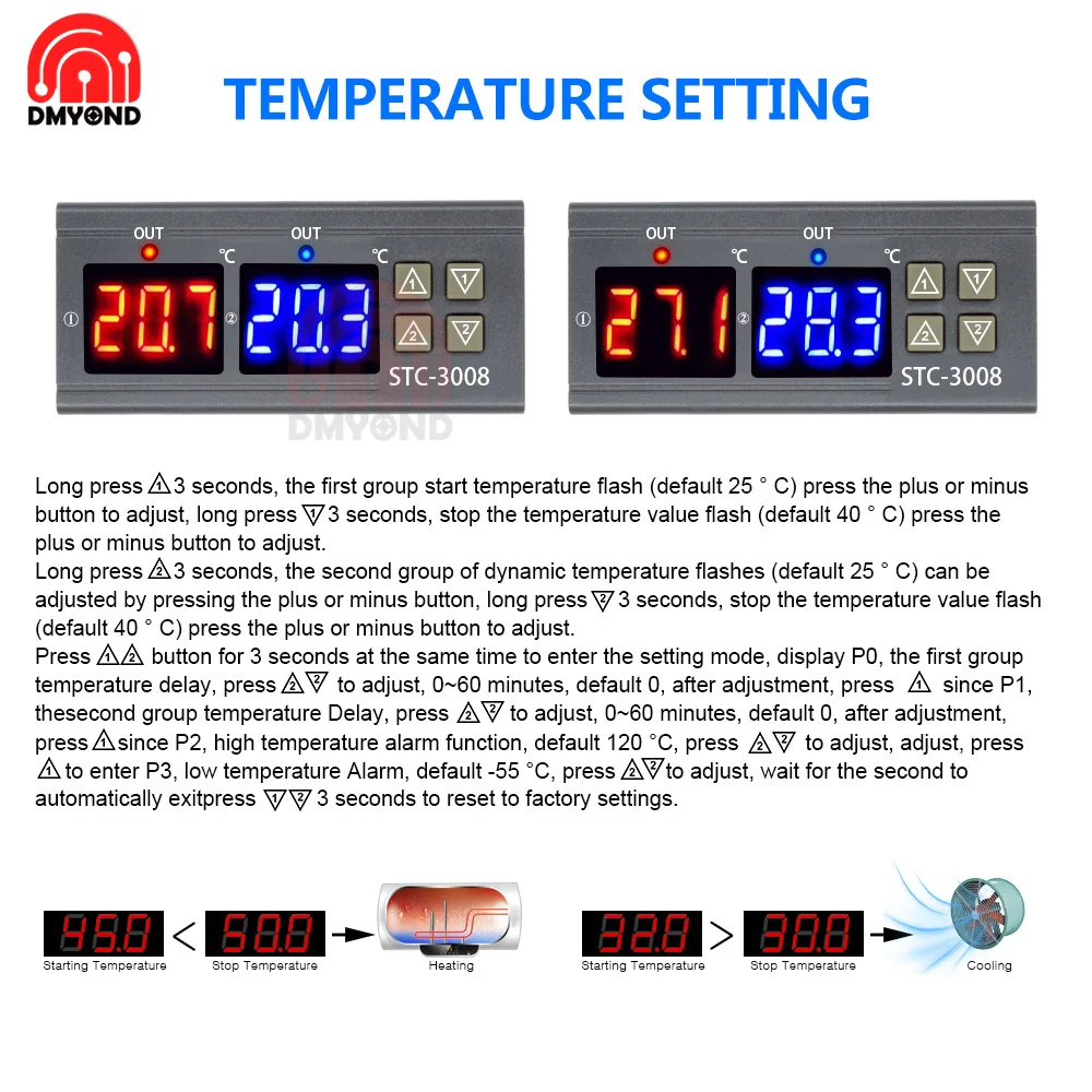 STC-1000 STC-3008 LED Digital Temperature Controller Thermostat Thermoregulator Incubator DC 12V 24V AC 110V 220V 12V-72V | Инструменты