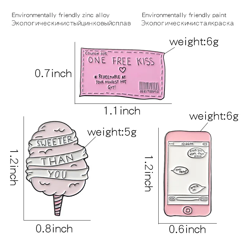 Марка Marshmallow Phone Dialog Броши для женщин Сладкий один бесплатный поцелуй билет