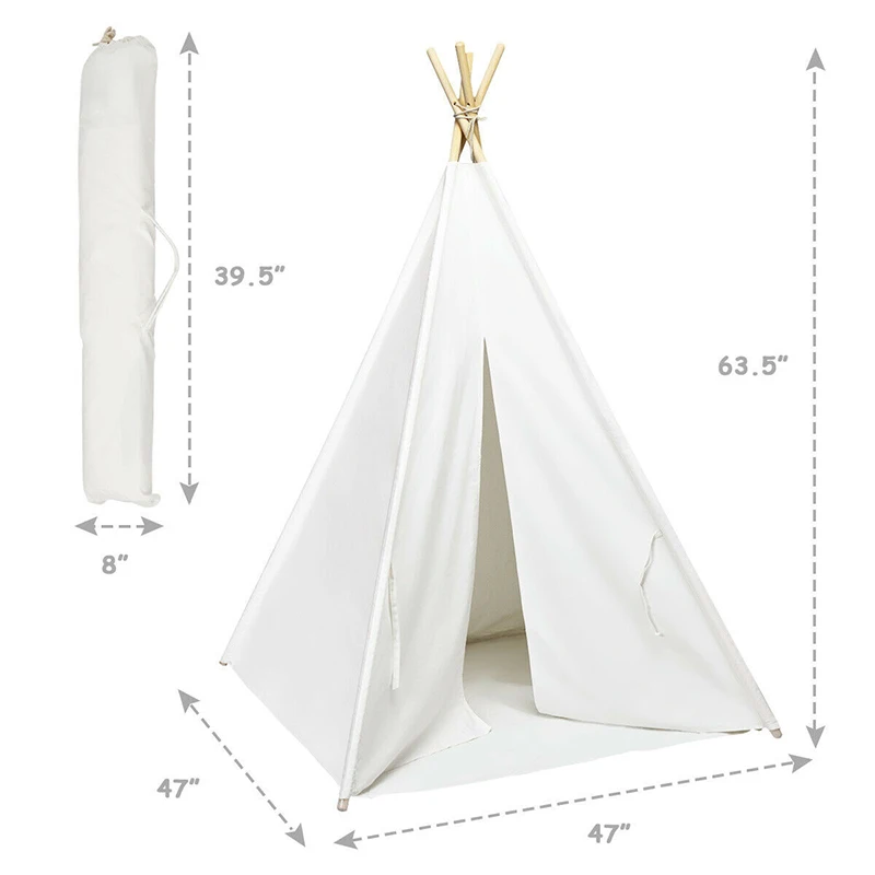 

5.5 Ft Portable Cotton Kids' Play Tent Indoor Outdoor Playground Tent 100% Cotton Canvas High Quality Pine Poles Tent