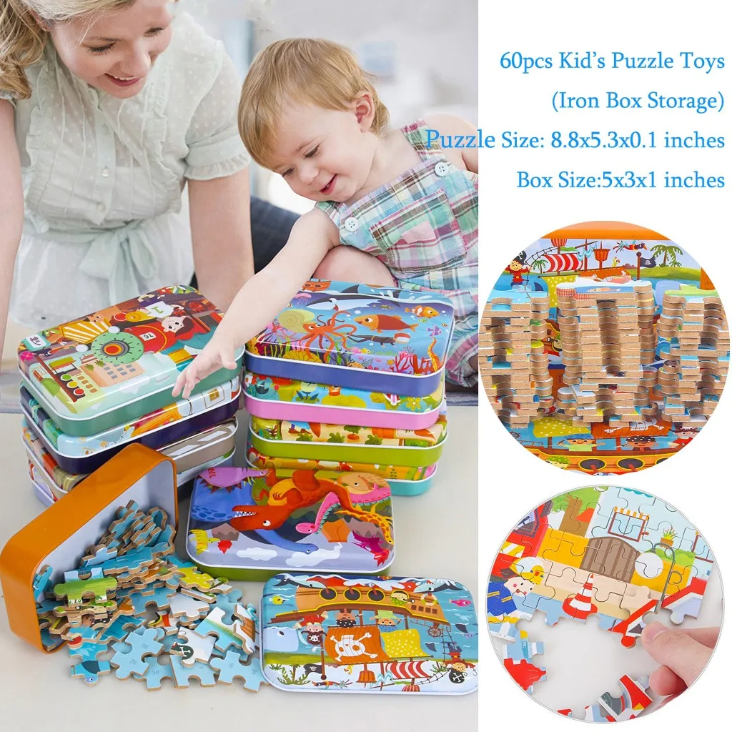 Cartoon Wooden Puzzles 60PCS Large Puzzle Game Interesting Learning Educational Toy for Kids/Adults Jigsaw + Box | Игрушки и хобби
