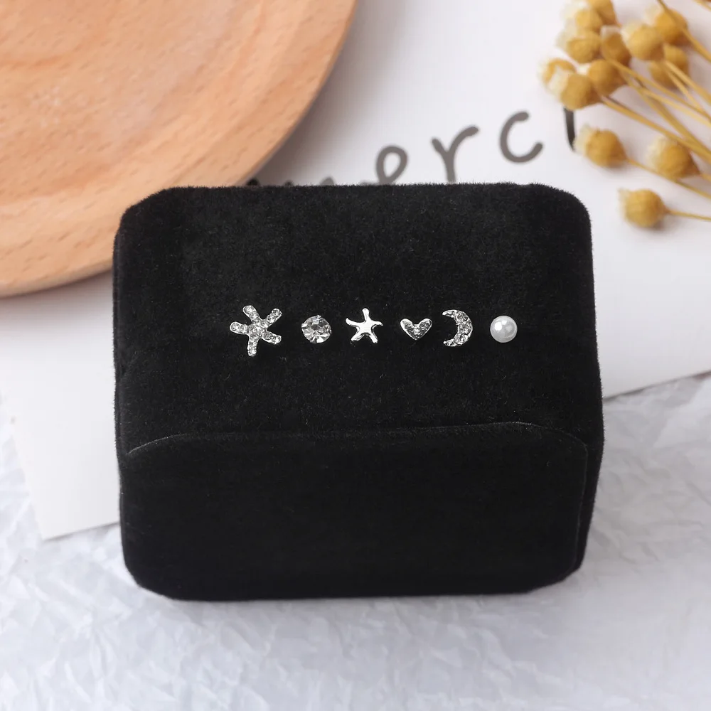 Серьги-гвоздики женские с жемчугом и цветами 4/6 пар | Украшения аксессуары