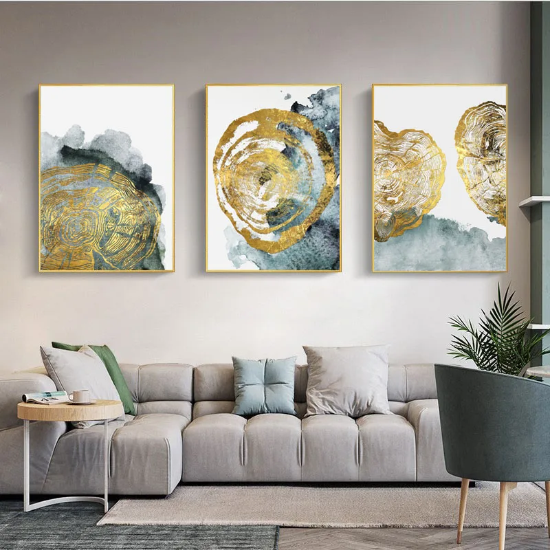 Абстрактная Золотая фольга и круглые блоки холст живопись модный современный