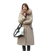 large size detachable parka coat waist drawstring long winter new thick cotton padded outwear hooded fur collar jacket female