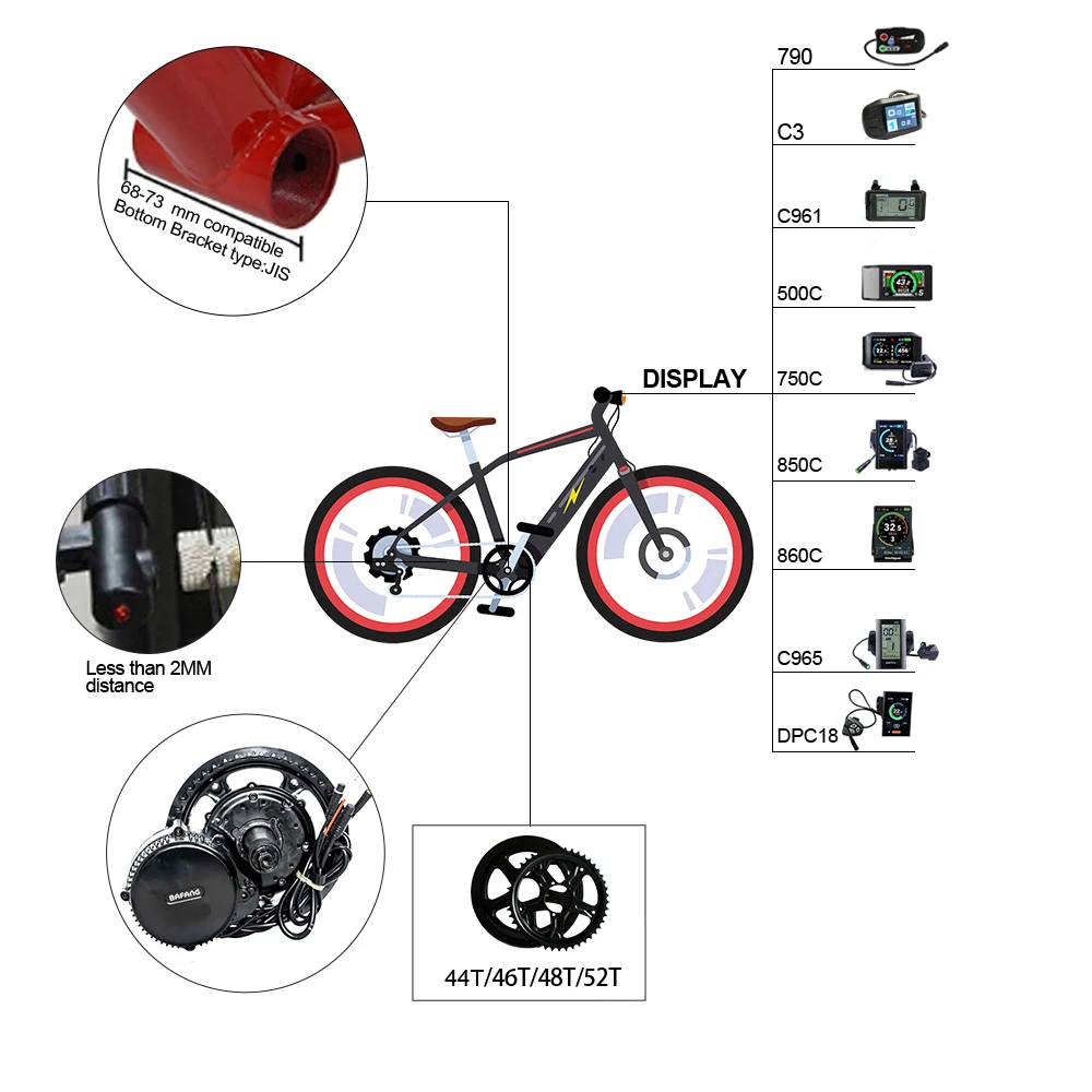 Набор для электровелосипеда Bafang BBS02B 48V500W 8fun средний центральный двигатель