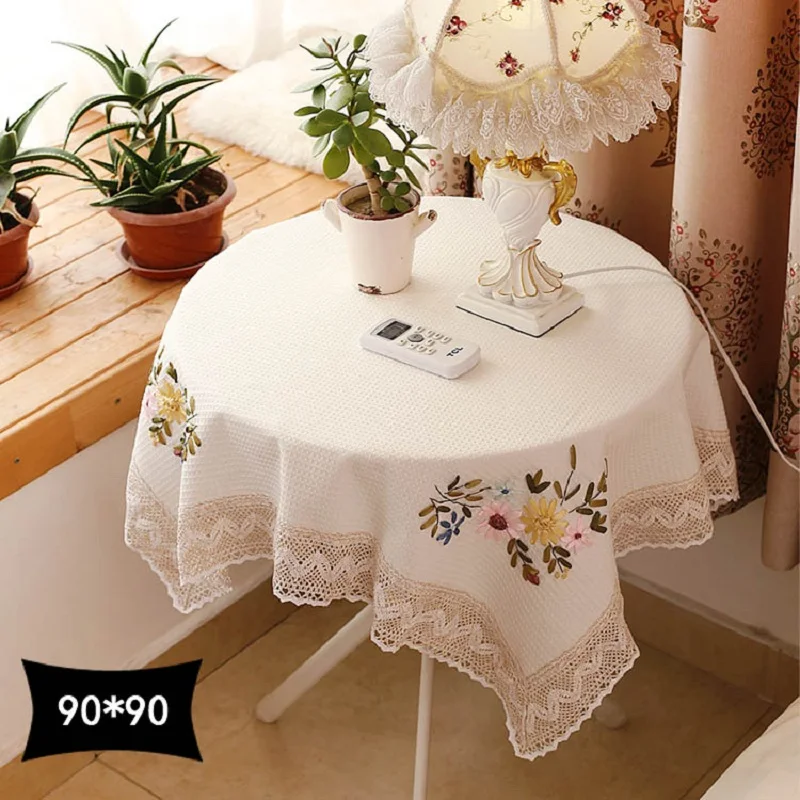 Белая Пылезащитная скатерть из хлопка и льна с вышивкой цветами | Дом сад