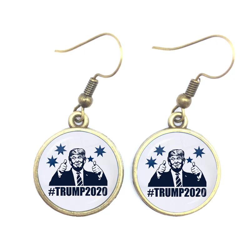 Стеклянные кабошоновые серьги с изображением Трампа 2020 коллекция сохранить