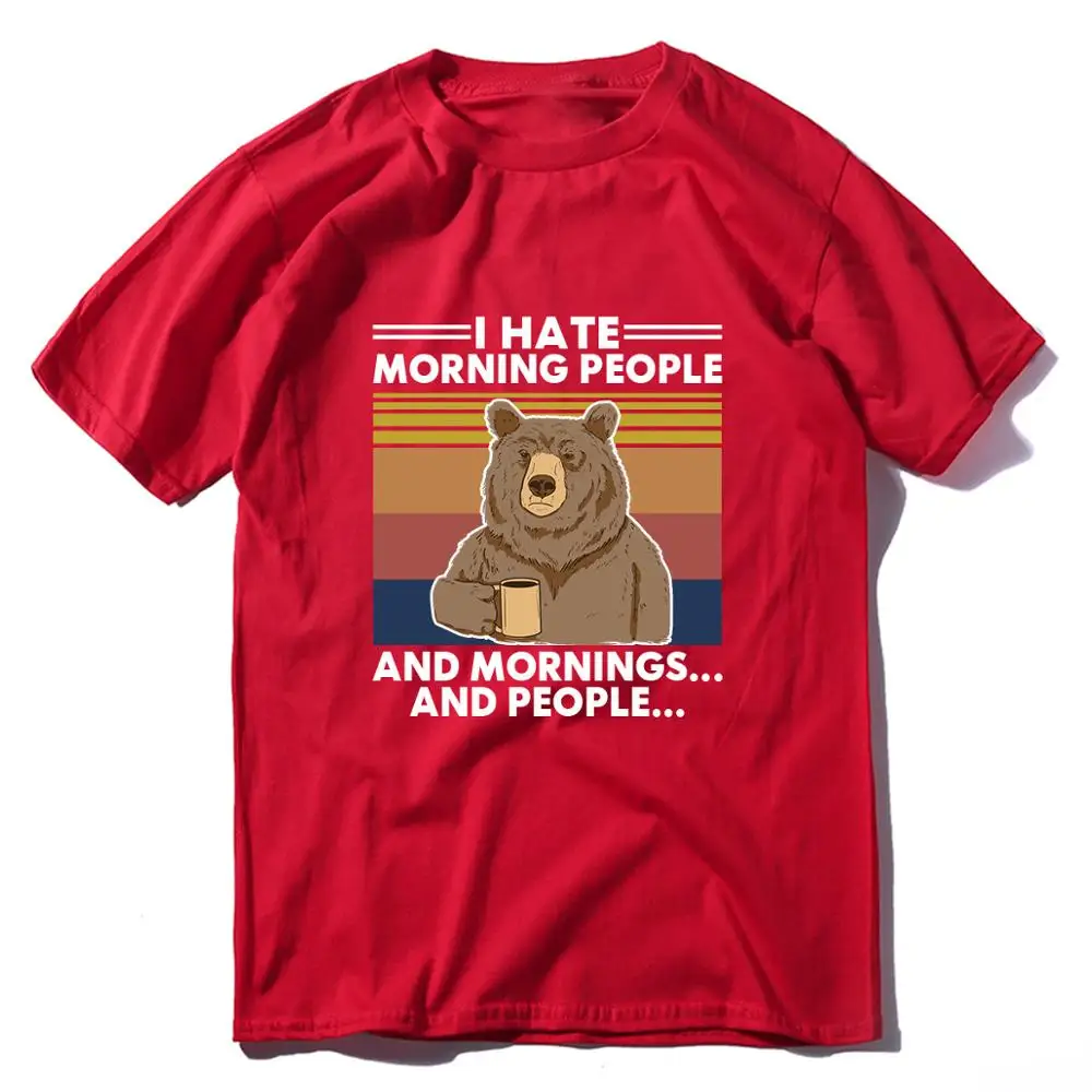 

2021Summer Men'sT-Shirt Brown Bear Holding A Cup and Drinking Water Leisurely, Printed Cotton Casual All-match Men's Clothing