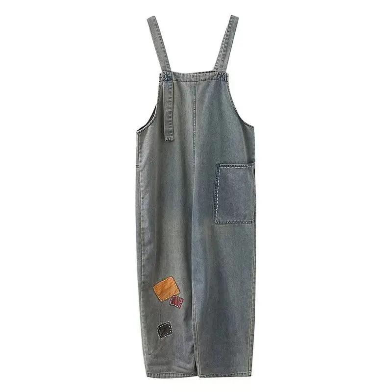

Denim suspenders women's large size casual age reducing stickers cover meat in autumn and winter show thin suspenders Jumpsuit